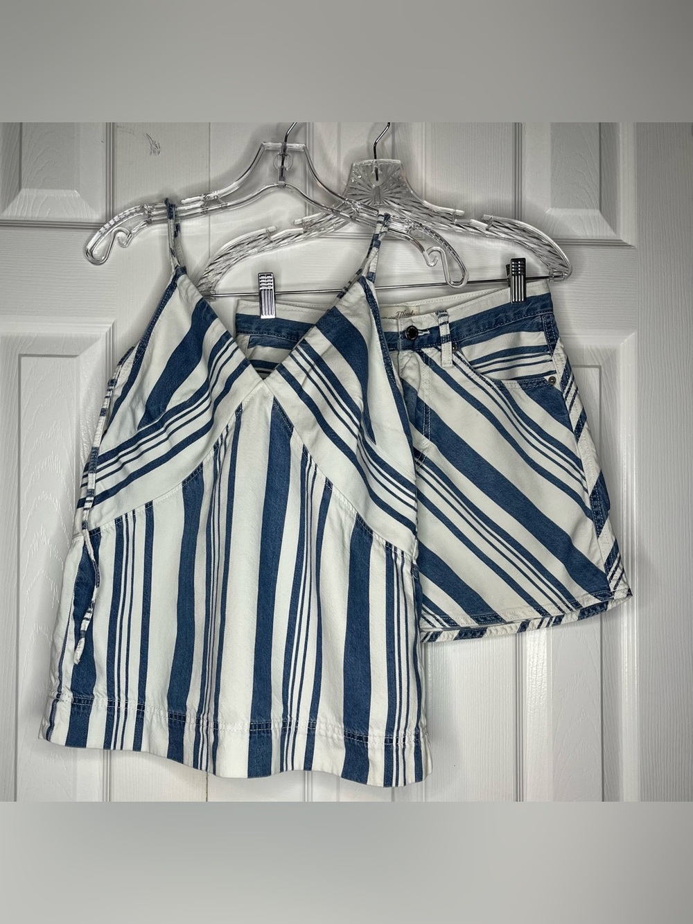 Universal Thread Blue and White Striped Skirt Set - Top (XS) Skirt (4)